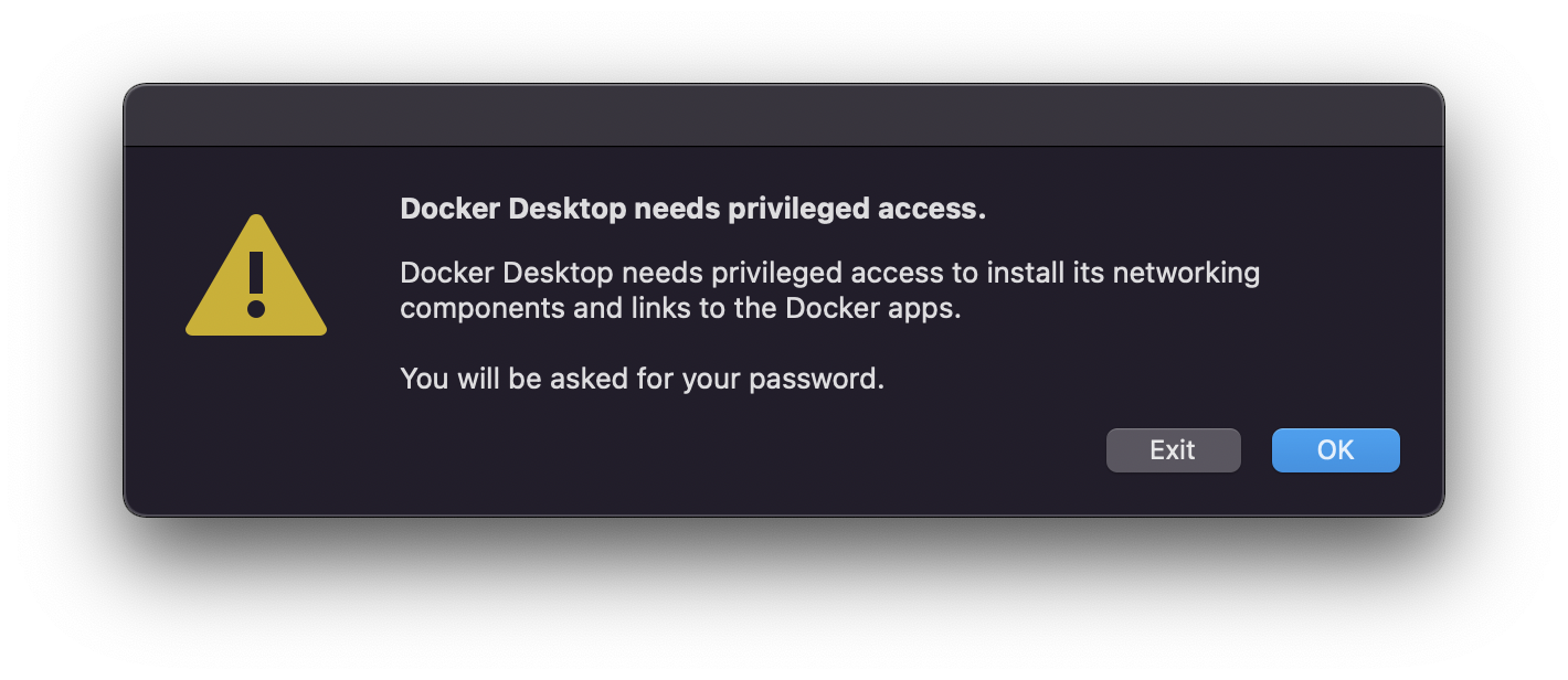 Docker Desktop needs privileged access